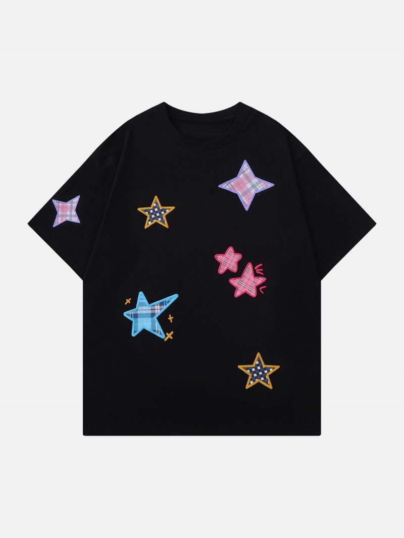 T Shirts Aelfric Eden Plaid Applique Star Tee Abricot | PDO-44130431